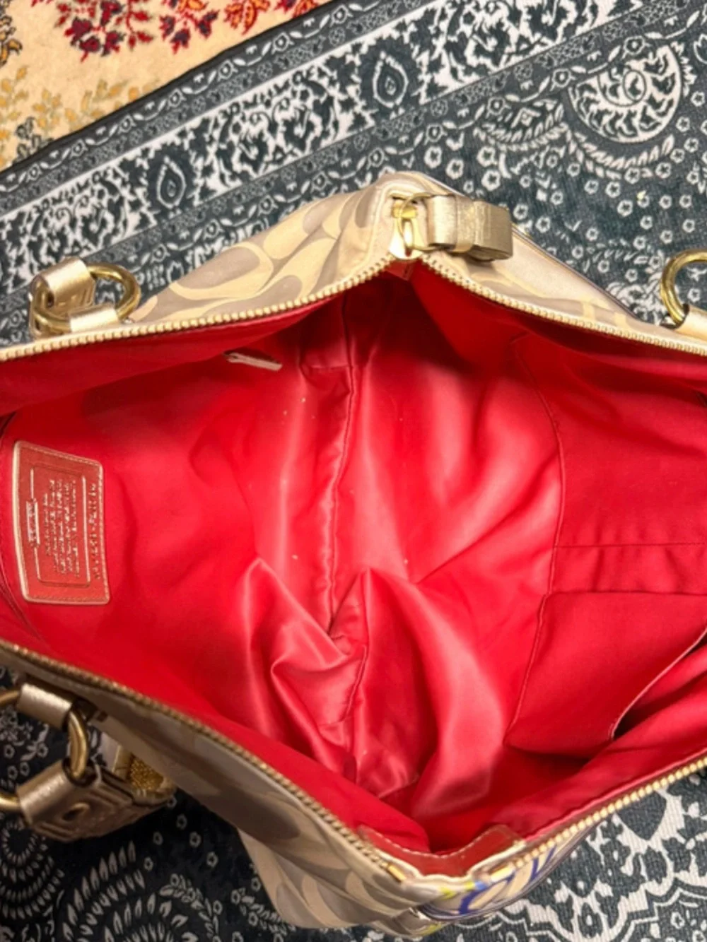 Coach Multicolor Floral Signature Tote with Gold Handles